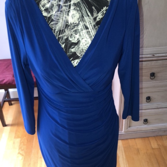New Directions size 8 royal blue faux wrap midi dress shirred mid section - Picture 7 of 16